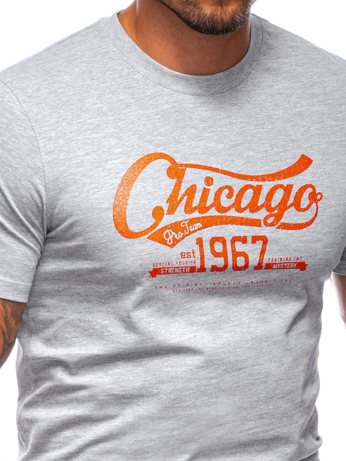 T-shirt męski z nadrukiem 2008S - szary