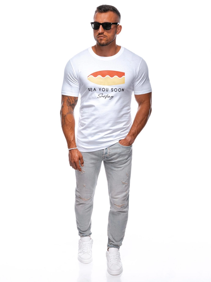 T-shirt męski z nadrukiem 2003S - biały