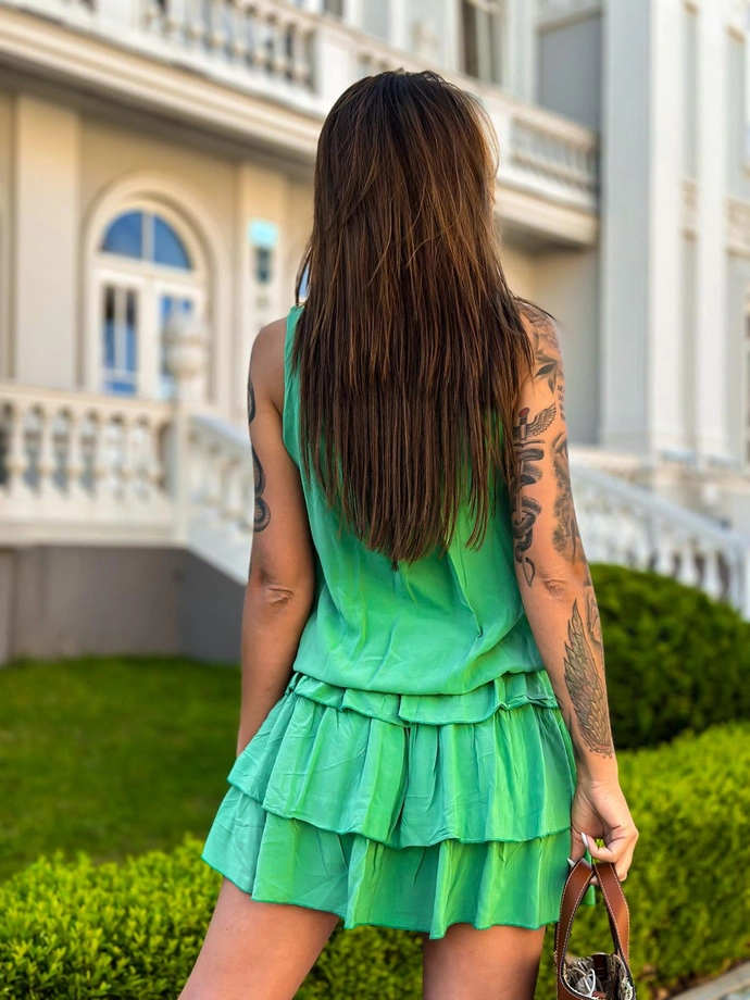 Sukienka bombka z falbankami - DLR111 zielona