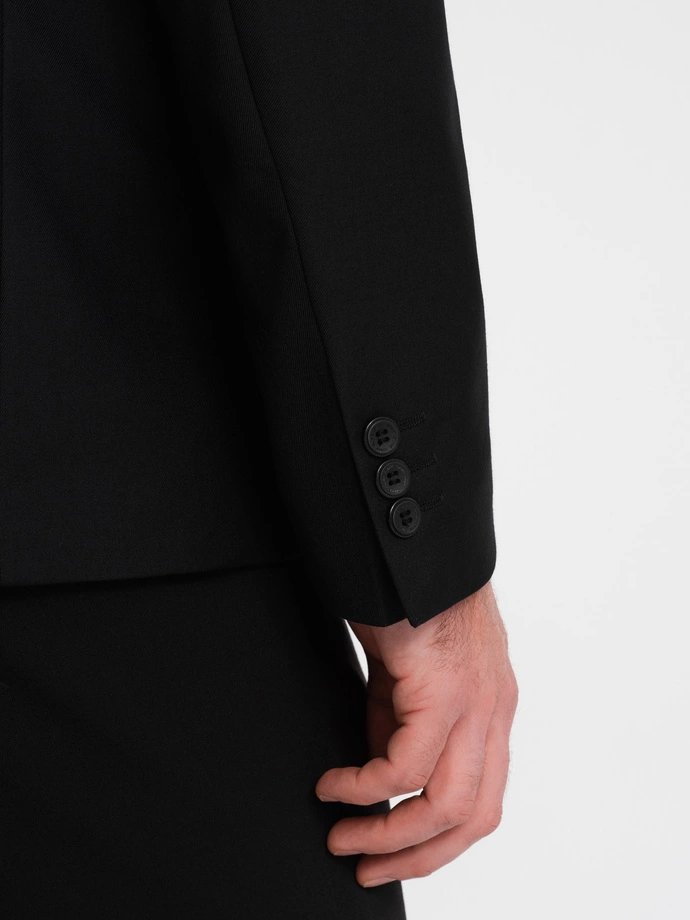 Męska klasyczna marynarka z kieszenią na poszetkę - czarna V4 OM-BLZB-0115