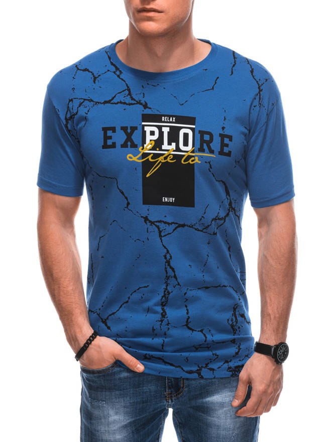 T-shirt męski z nadrukiem 1854S - niebieski