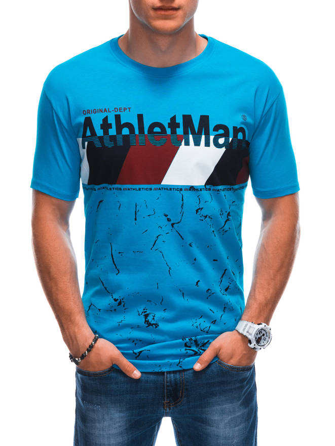 T-shirt męski z nadrukiem 1887S - jasnoniebieski
