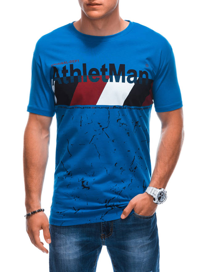 T-shirt męski z nadrukiem 1887S - niebieski