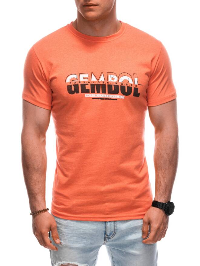 T-shirt męski z nadrukiem 1921S - pomarańczowy