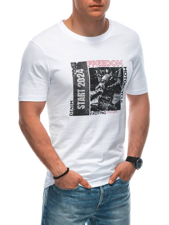 T-shirt męski z nadrukiem 1952S - biały