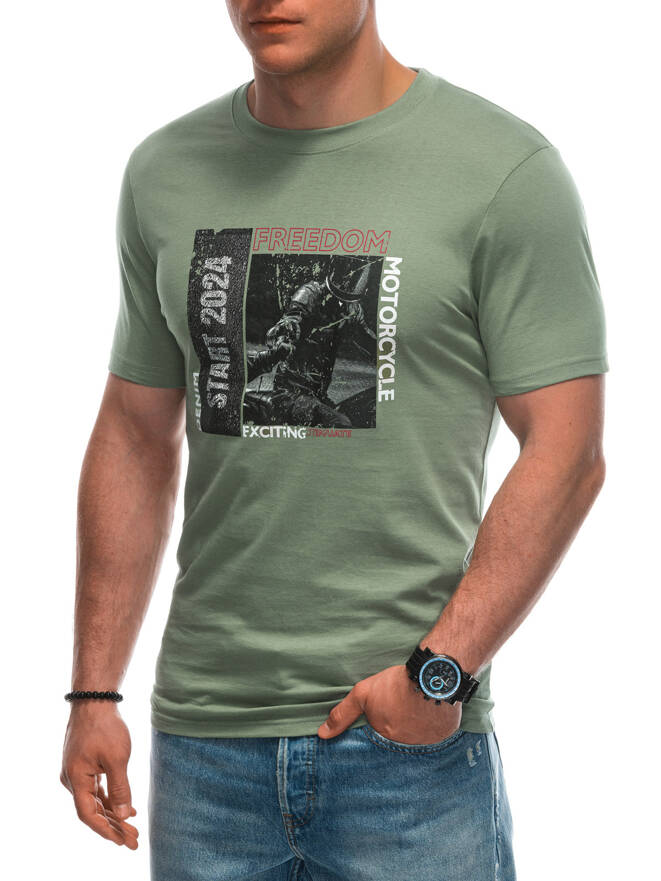 T-shirt męski z nadrukiem 1952S - jasnozielony