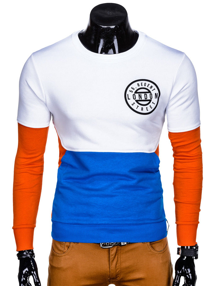 Bluza męska bez kaptura z nadrukiem 913B - pomarańczowa/biała