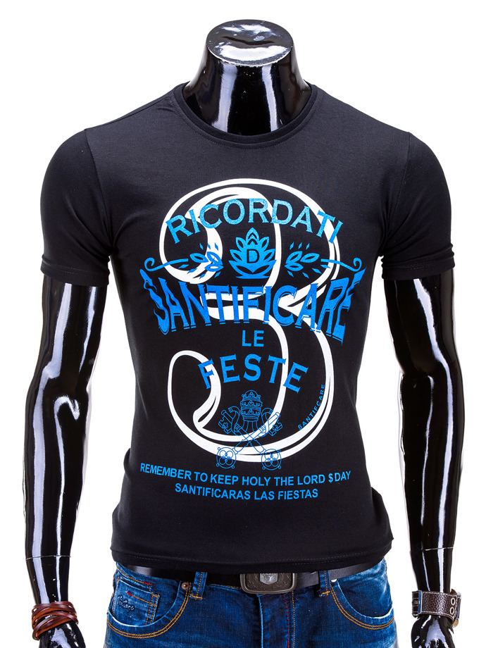 T-shirt S556 - czarno-niebieski