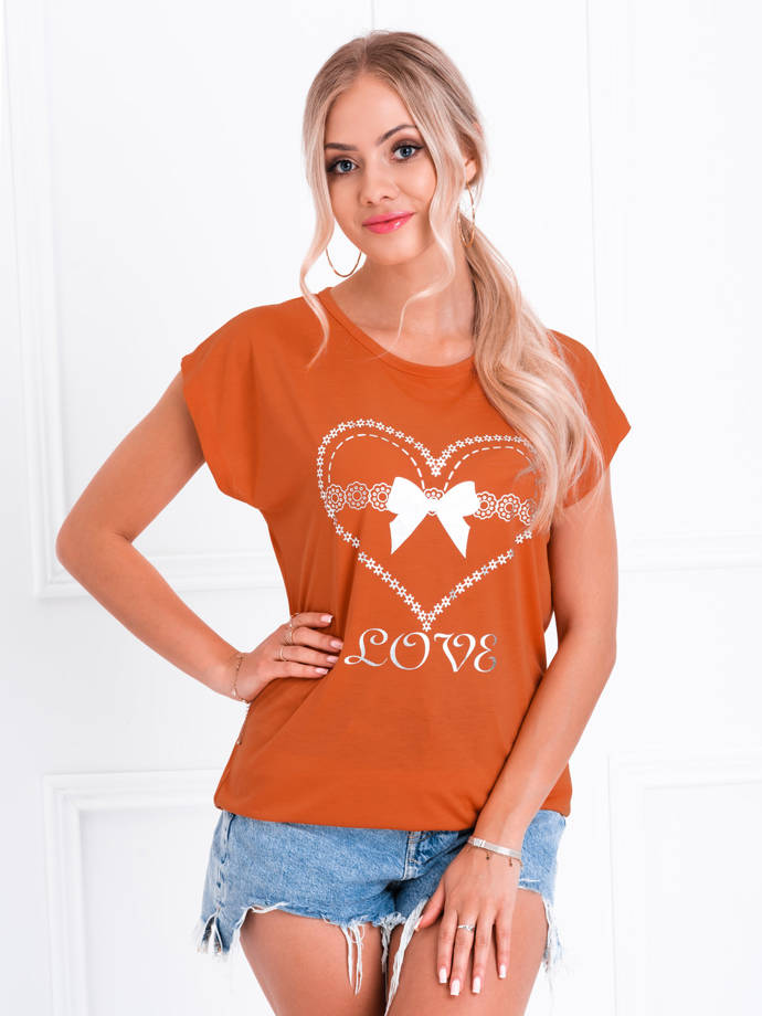 T-shirt damski z nadrukiem 034SLR - pomarańczowy