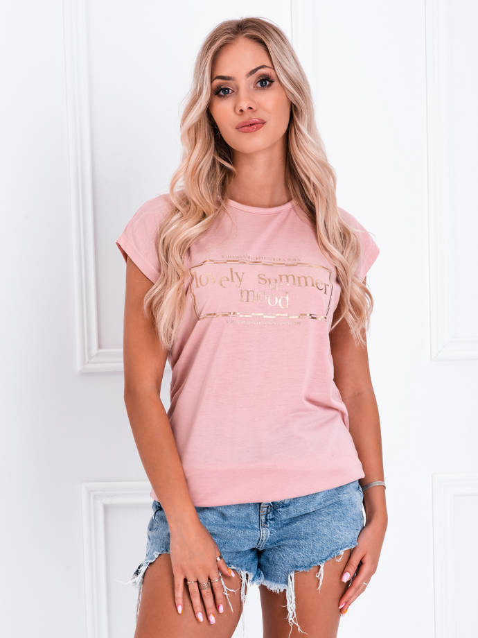 T-shirt damski z nadrukiem 051SLR - różowy
