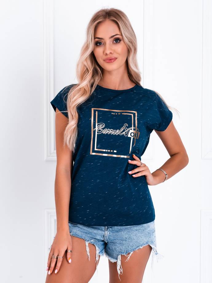T-shirt damski z nadrukiem 052SLR - niebieski