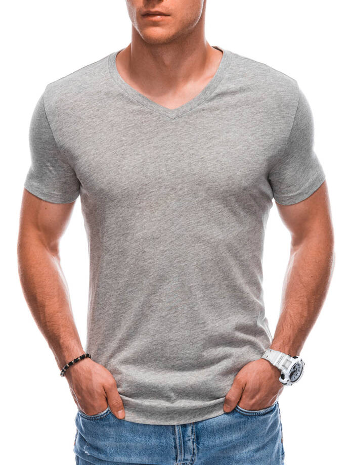 T-shirt męski basic V-neck EM-TSBS-0101 - szary melanż V4