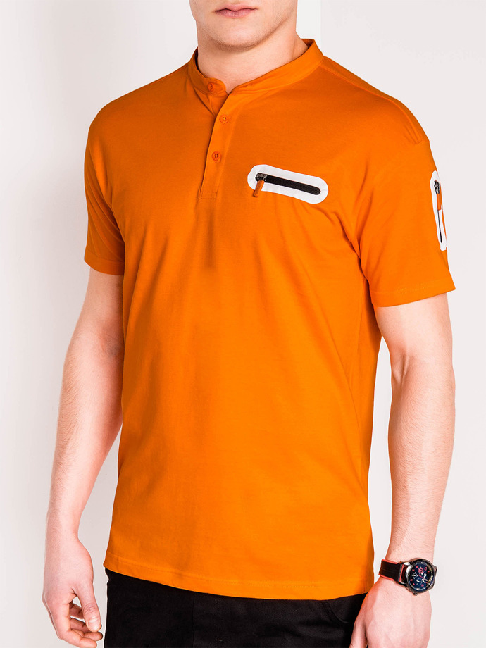 T-shirt męski bez nadruku 665S - pomarańczowy