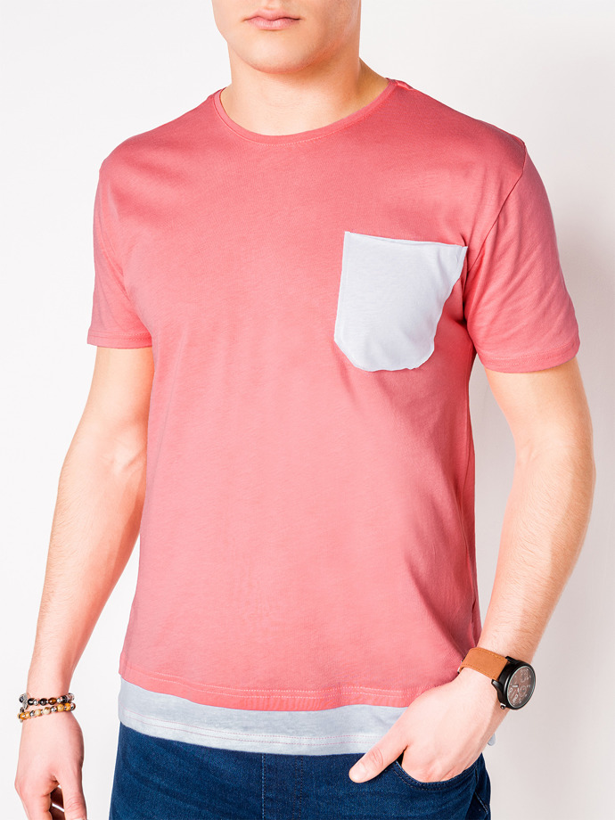 T-shirt męski bez nadruku 963S - różowy