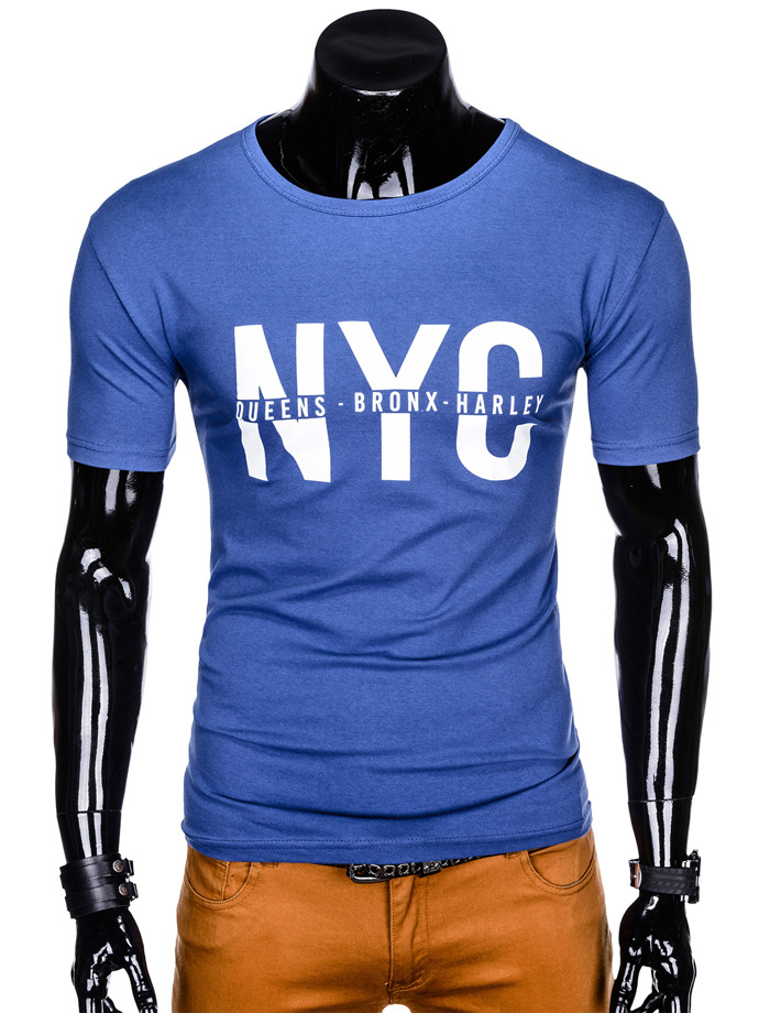 T-shirt męski z nadrukiem 1055S - niebieski