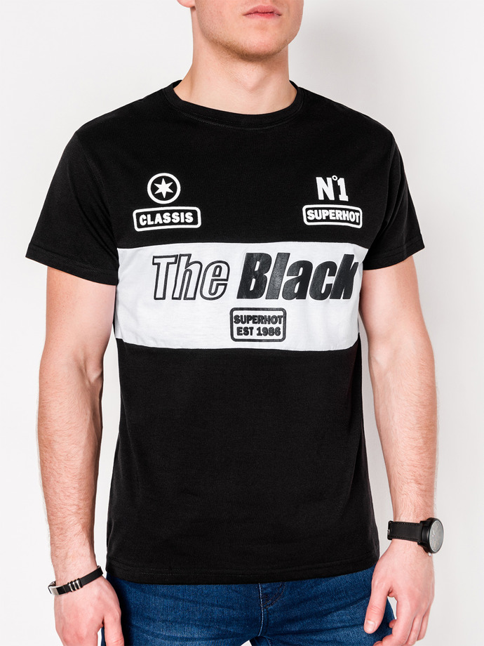 T-shirt męski z nadrukiem 1079S - czarny