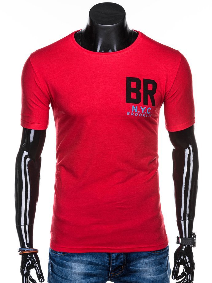 T-shirt męski z nadrukiem 1266S - czerwony