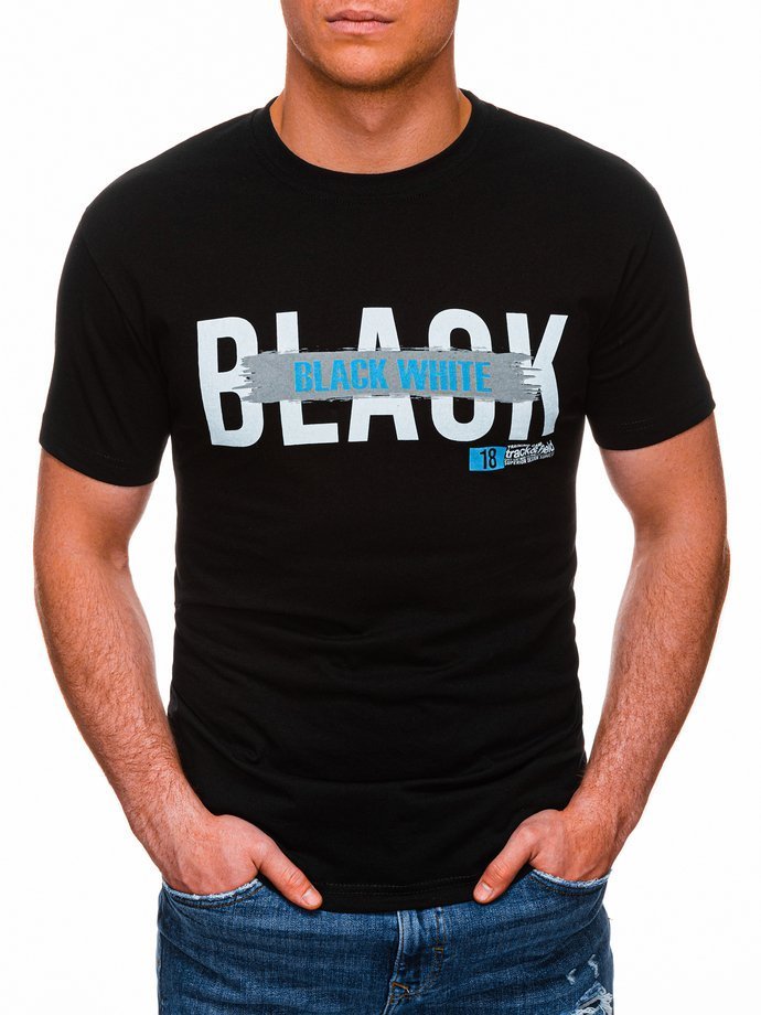 T-shirt męski z nadrukiem 1430S - czarny
