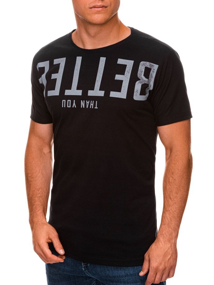 T-shirt męski z nadrukiem 1466S - czarny