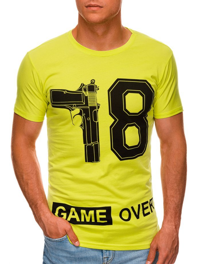 T-shirt męski z nadrukiem 1478S - żółty