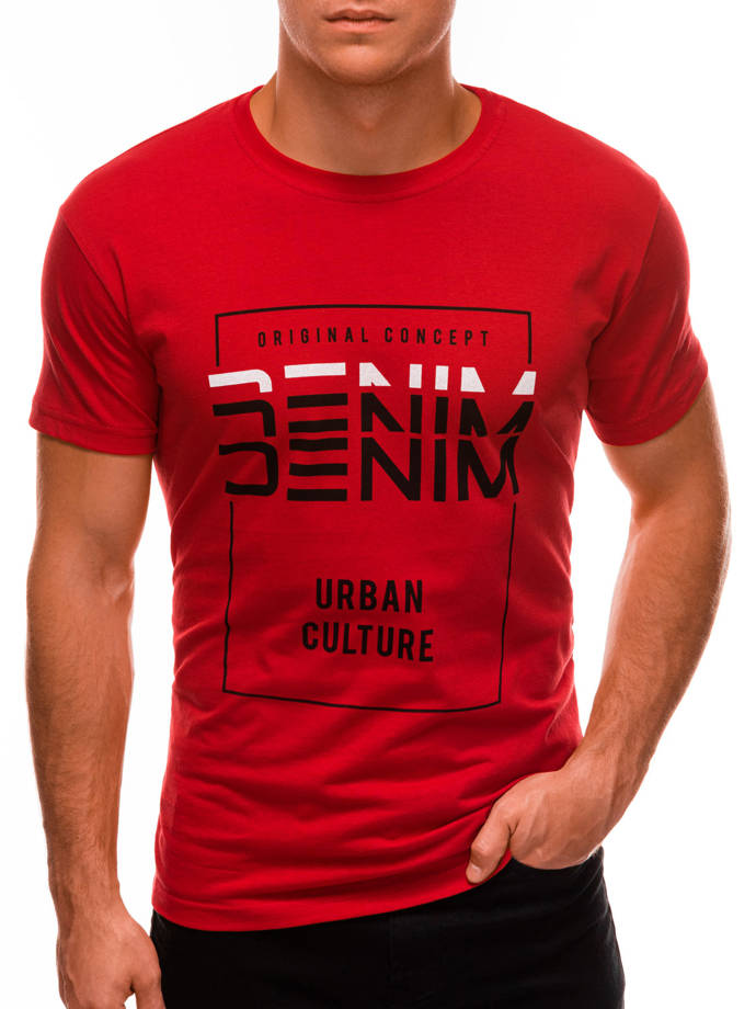 T-shirt męski z nadrukiem 1485S - czerwony