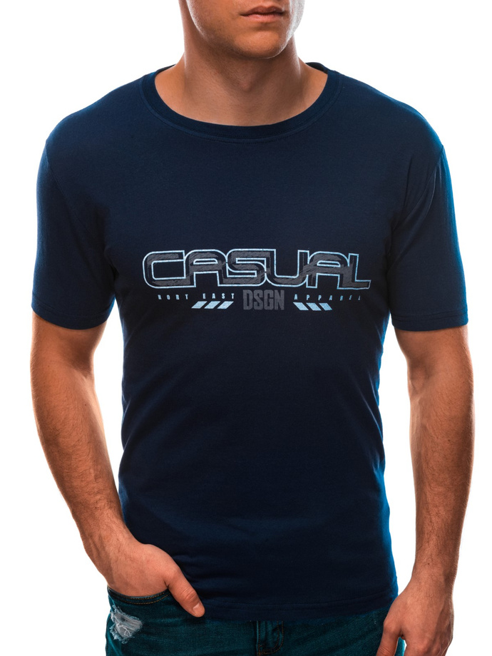 T-shirt męski z nadrukiem 1576S - granatowy