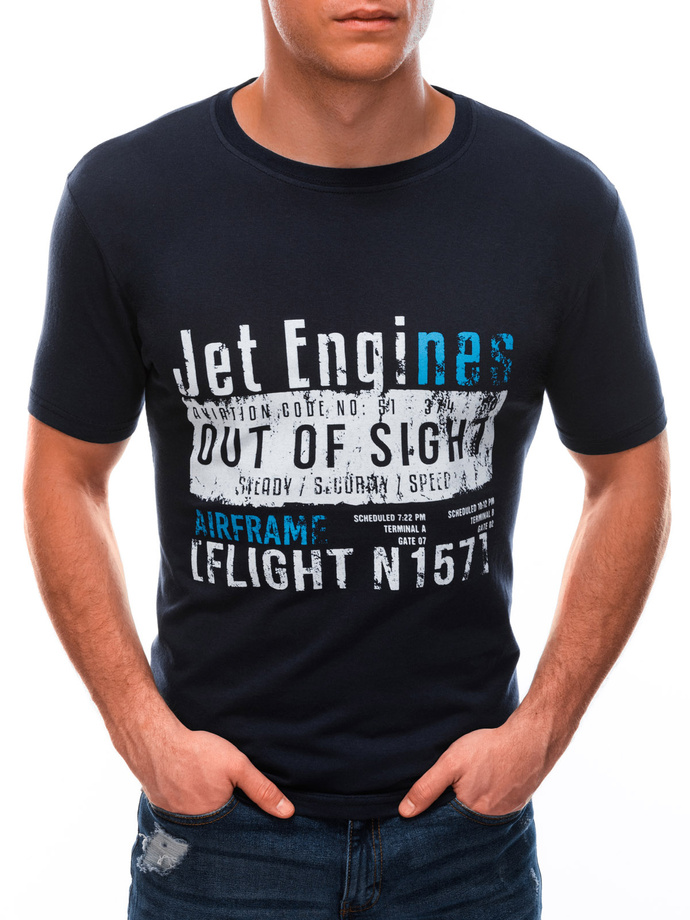 T-shirt męski z nadrukiem 1585S - granatowy