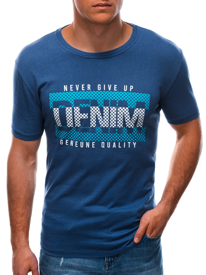 T-shirt męski z nadrukiem 1588S - niebieski