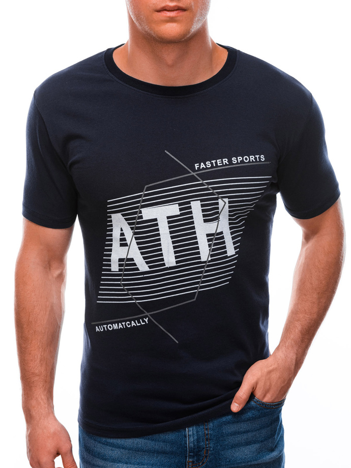 T-shirt męski z nadrukiem 1594S - granatowy