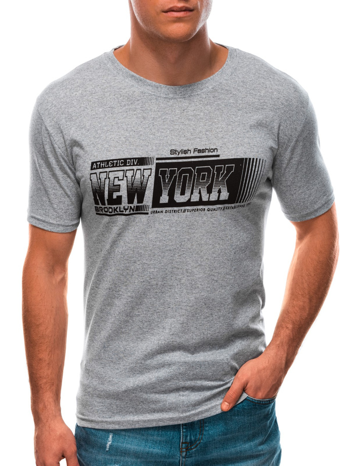T-shirt męski z nadrukiem 1596S - szary
