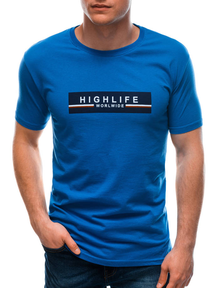 T-shirt męski z nadrukiem 1615S - niebieski