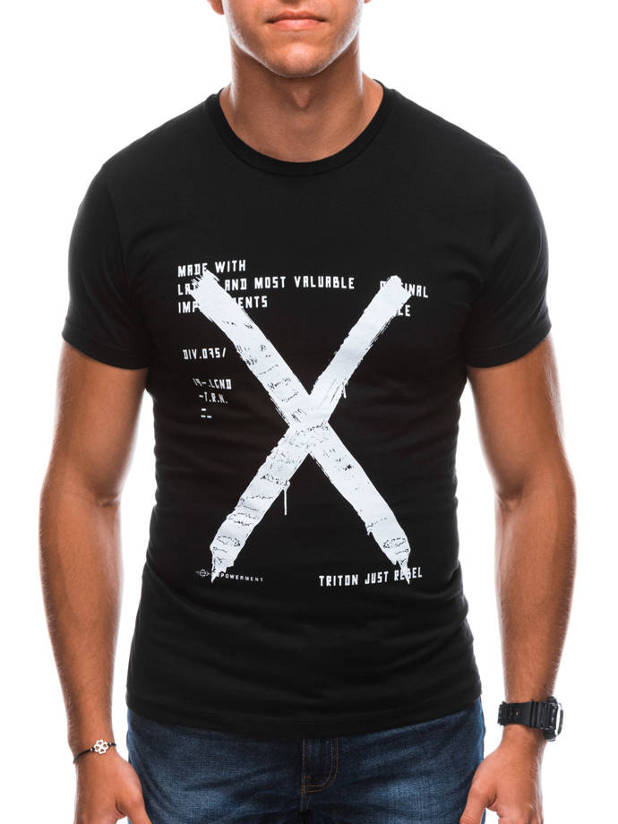 T-shirt męski z nadrukiem 1728S - czarny