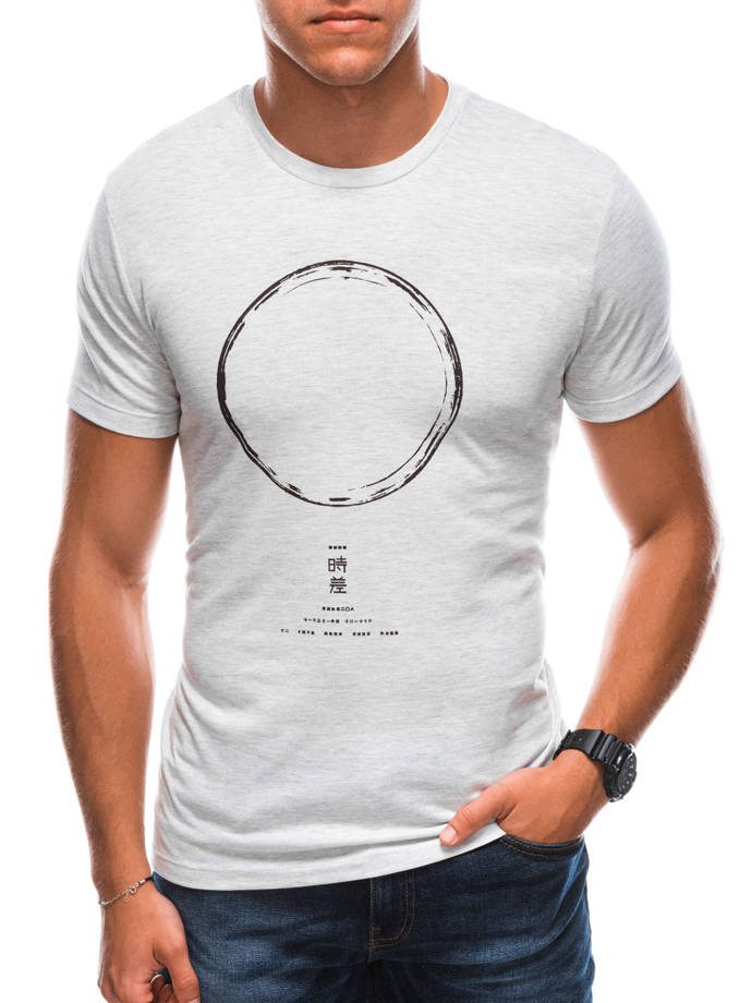 T-shirt męski z nadrukiem 1729S - jasnoszary