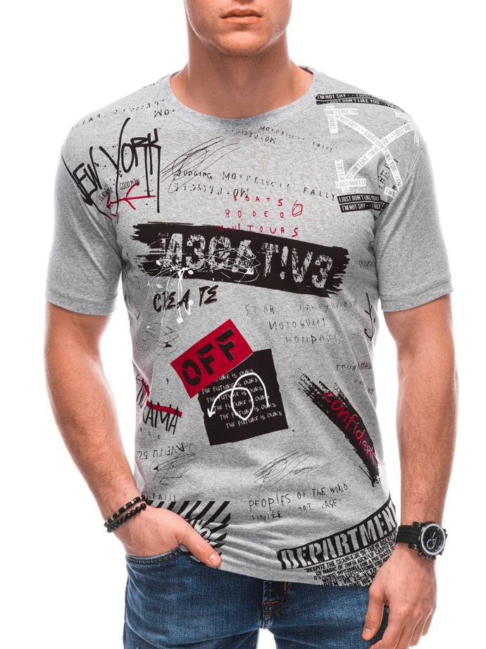T-shirt męski z nadrukiem 1783S - szary