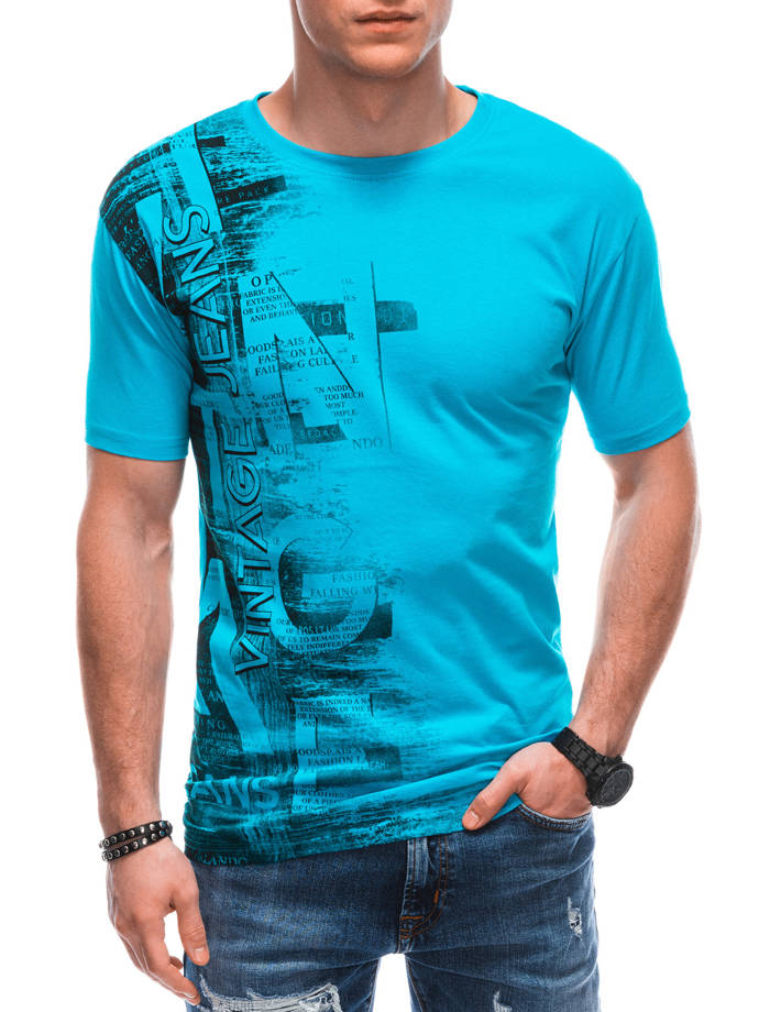T-shirt męski z nadrukiem 1784S - turkusowy