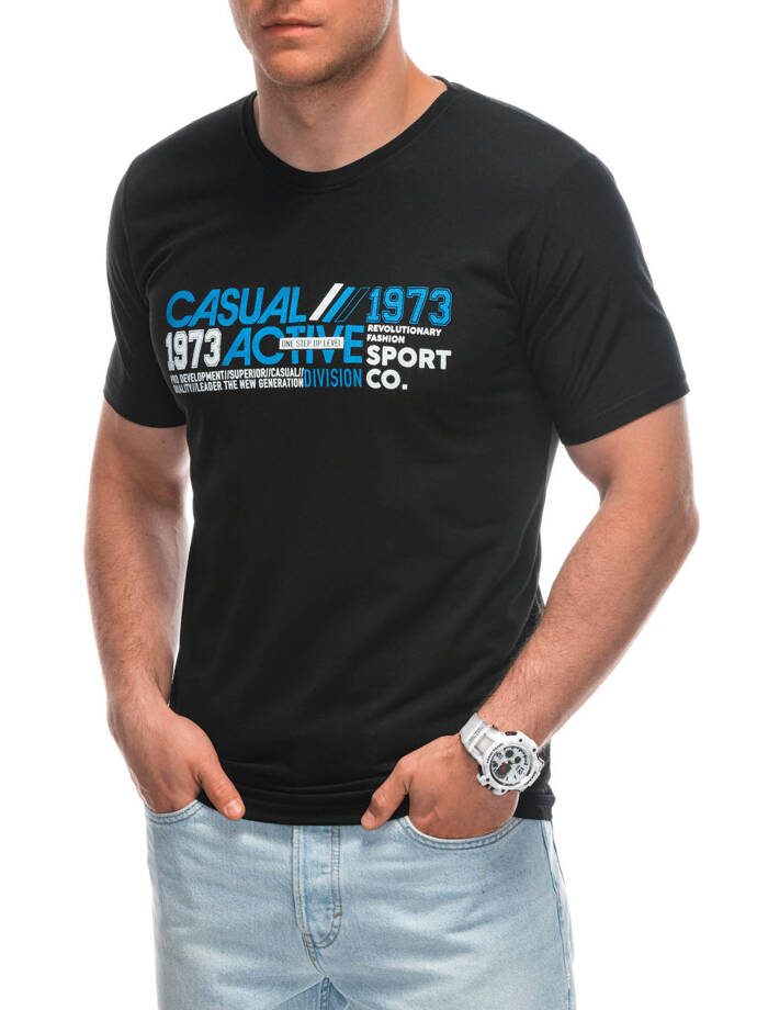 T-shirt męski z nadrukiem 1962S - czarny