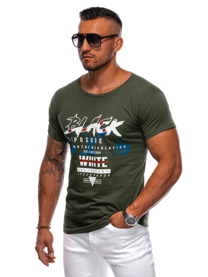 T-shirt męski z nadrukiem 1982S - khaki