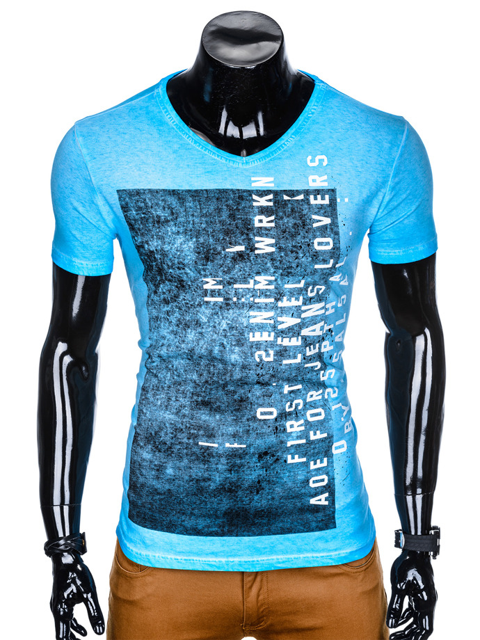 T-shirt męski z nadrukiem 891S - błękitny