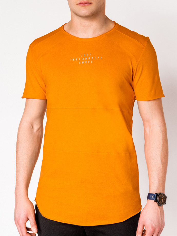 T-shirt męski z nadrukiem 950S - pomarańczowy