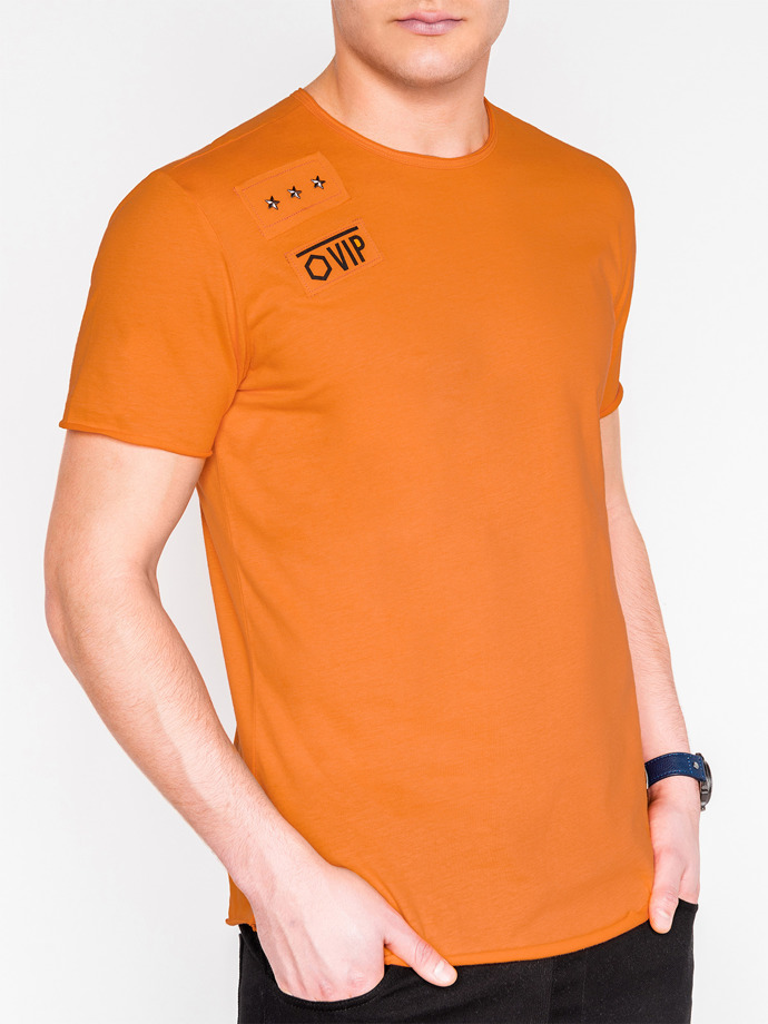T-shirt męski z nadrukiem 957S - pomarańczowy