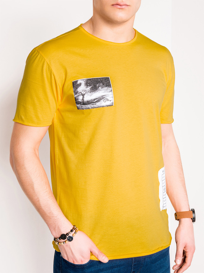 T-shirt męski z nadrukiem 983S - żółty