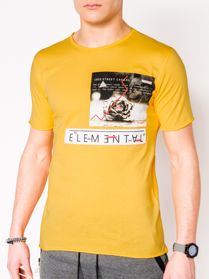 T-shirt męski z nadrukiem 985S - żółty