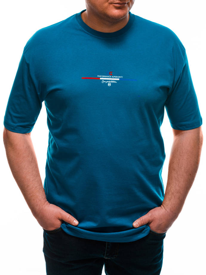 T-shirt męski z nadrukiem Plus Size 1671S - turkusowy