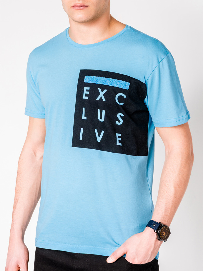 T-shirt męski z nadrukiem/bez nadruku 882S - błękitny